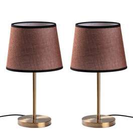 Opviq Lámparas de Mesa Set 5103 - Elegantes Lámparas de Sobremesa con Cuerpo de Metal y Casquillo de Tela, Color Antiguo, Set de 2 Piezas, 21x21x39cm